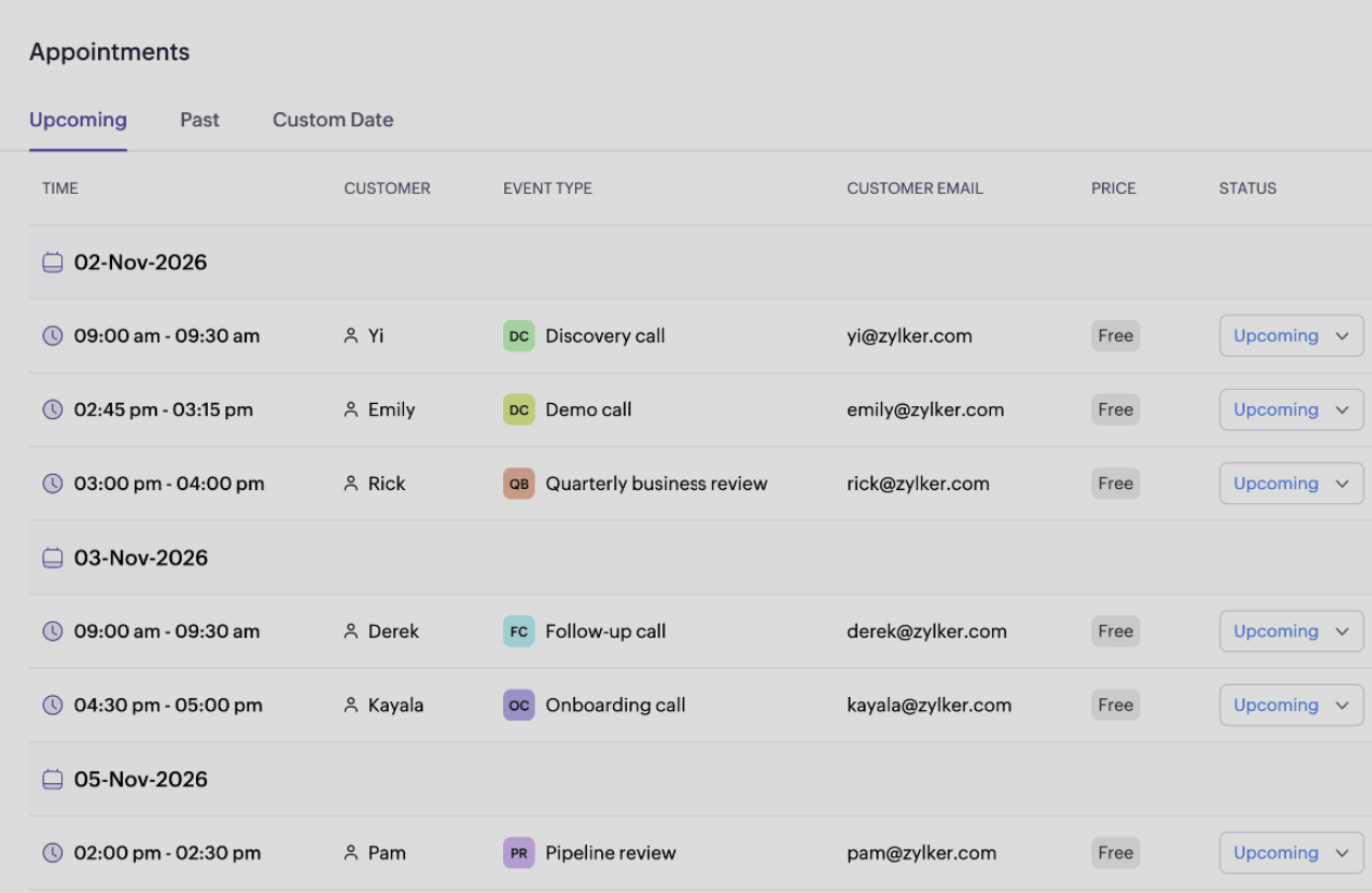CRM appointment scheduling